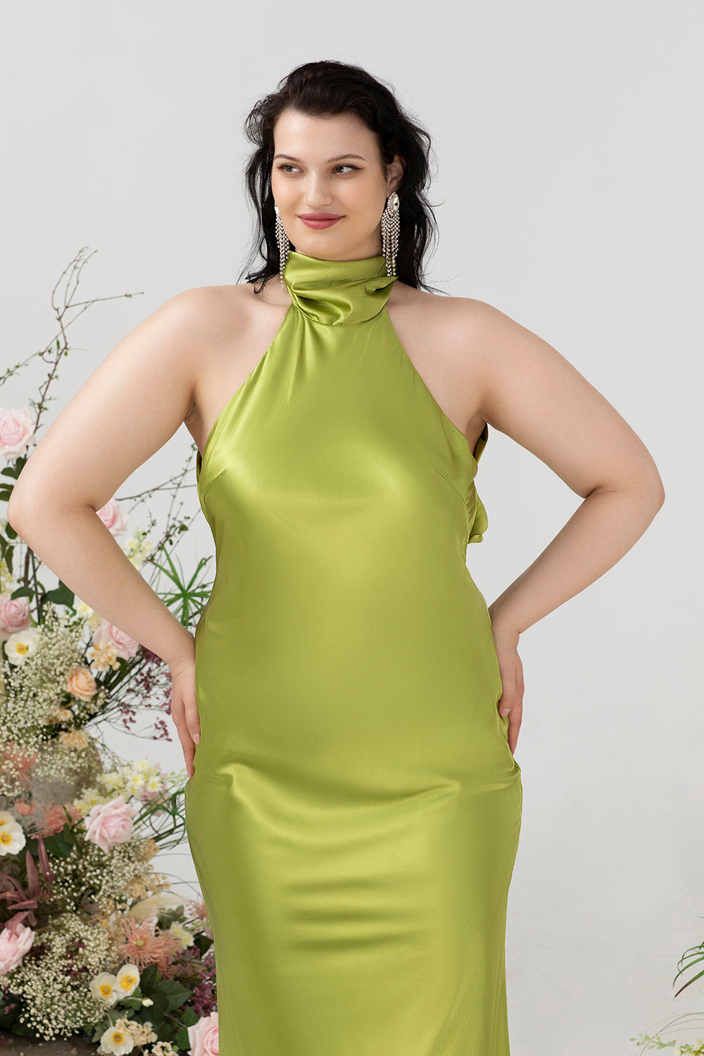 Halter Verde Limón Vestido Invitada Boda