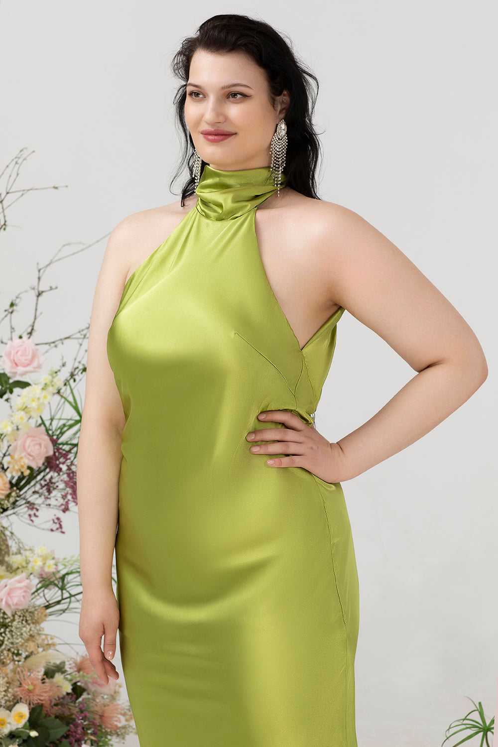 Halter Verde Limón Vestido Invitada Boda