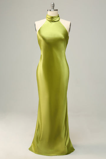 Halter Verde Espalda Abierta Vestido de Dama de Honor