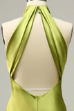 Halter Verde Espalda Abierta Vestido de Dama de Honor