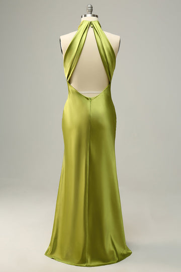 Halter Verde Espalda Abierta Vestido de Dama de Honor