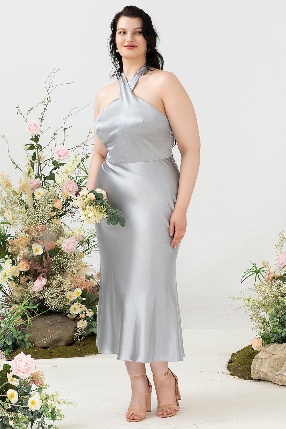Halter Plata Vestido Invitada Boda