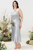 Halter Plata Vestido Invitada Boda