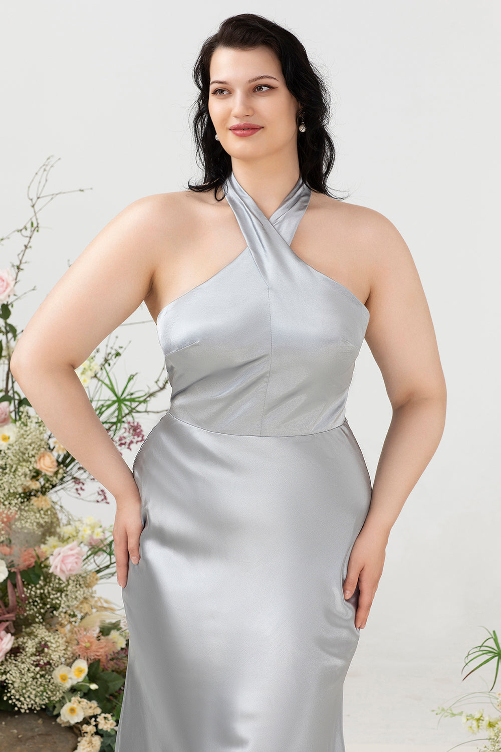 Halter Plata Vestido Invitada Boda