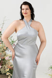 Halter Plata Vestido Invitada Boda