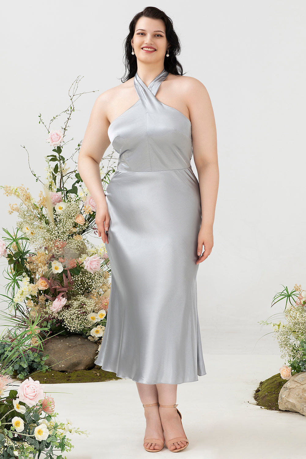 Halter Plata Vestido Invitada Boda