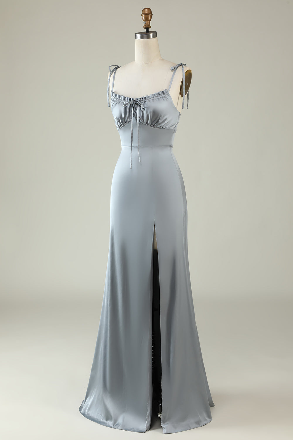 Correas de Espagueti Vestido de Dama de Honor Gris