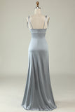 Correas de Espagueti Vestido de Dama de Honor Gris