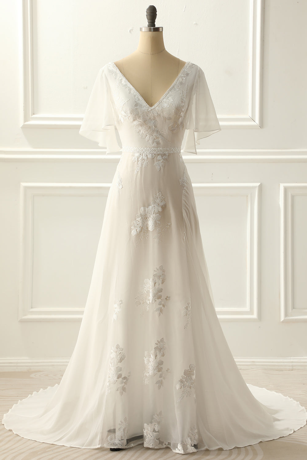 Marfim A Línea Vestido de Novia Con Apliques