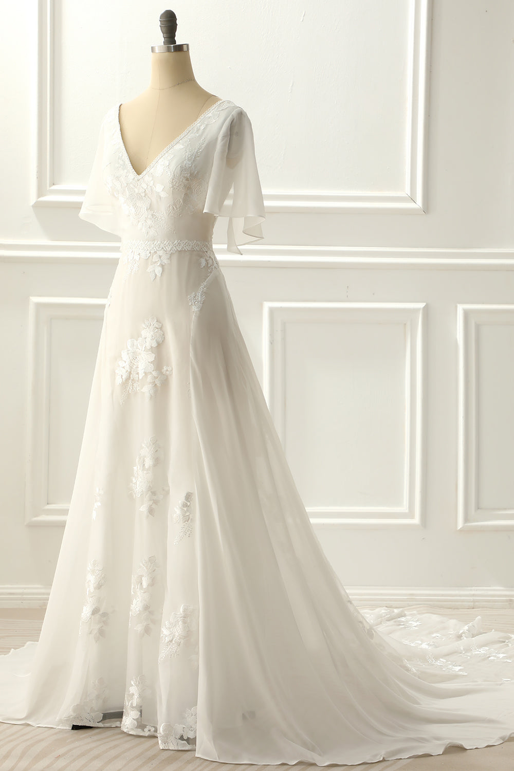 Marfim A Línea Vestido de Novia Con Apliques