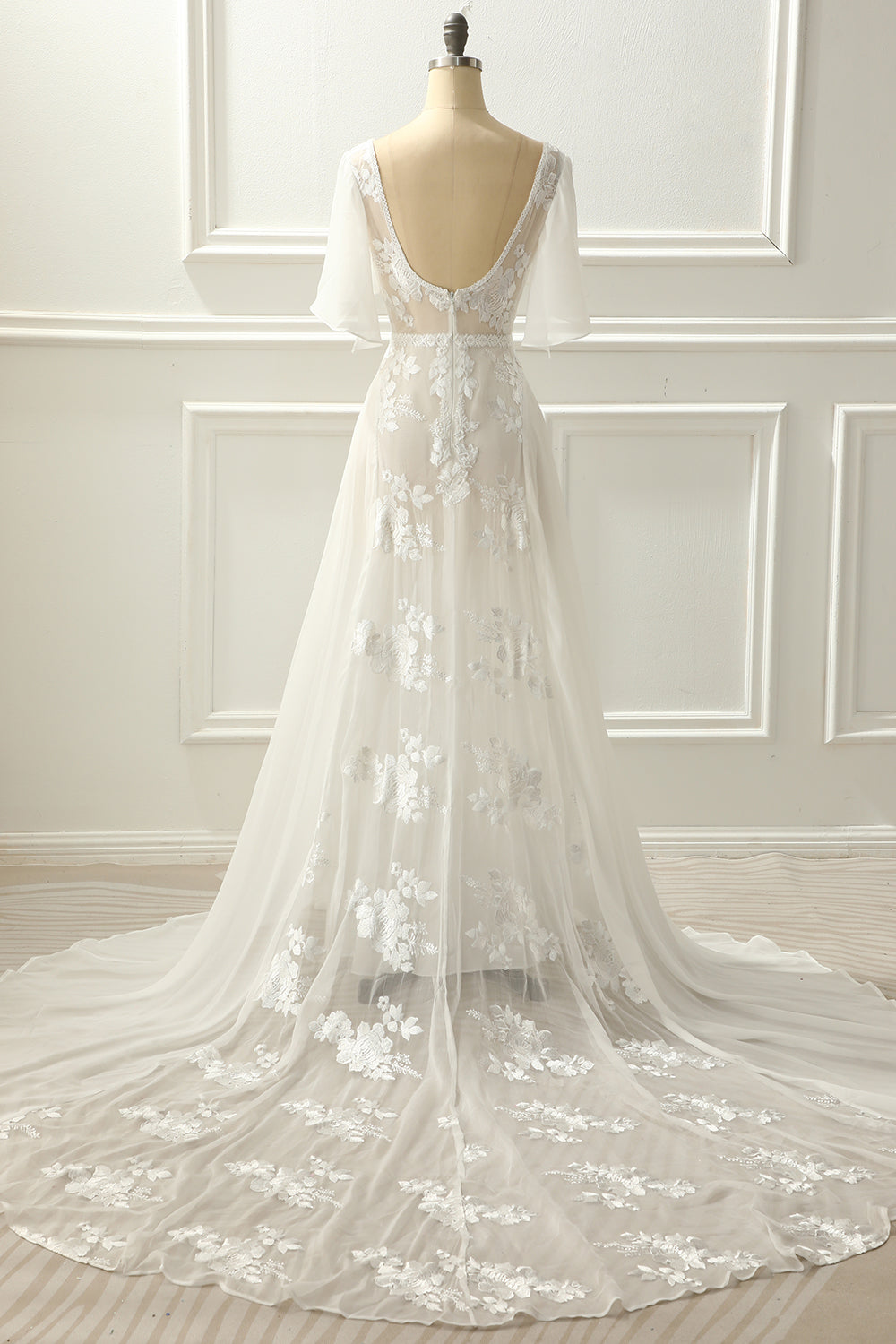 Marfim A Línea Vestido de Novia Con Apliques