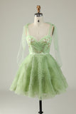 Escote Corazón Verde A Línea Vestido de Cóctel