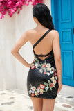Un Hombro Oliva Lentejuelas Vestido de Cóctel