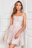 Elegante A Line Sage Printed Short Homecoming Dress