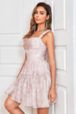 Elegante A Line Sage Printed Short Homecoming Dress