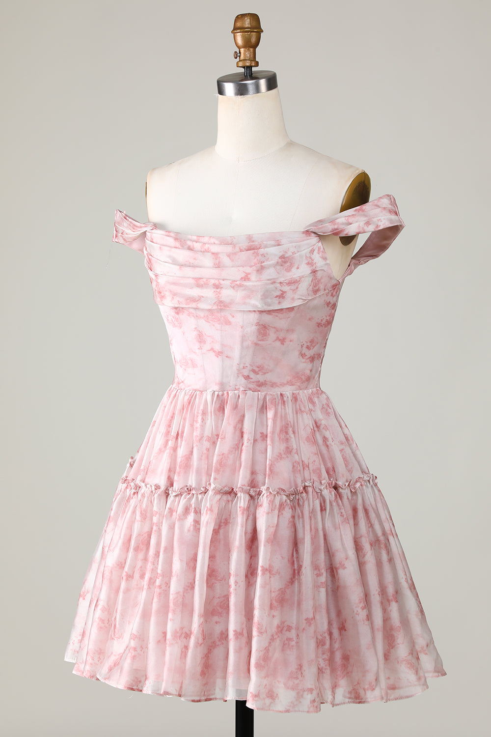 A Línea Rosa Estampado Vestido Corto de Cóctel