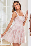 Elegante A Line Sage Printed Short Homecoming Dress
