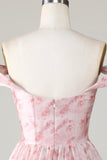 A Línea Rosa Estampado Vestido Corto de Cóctel