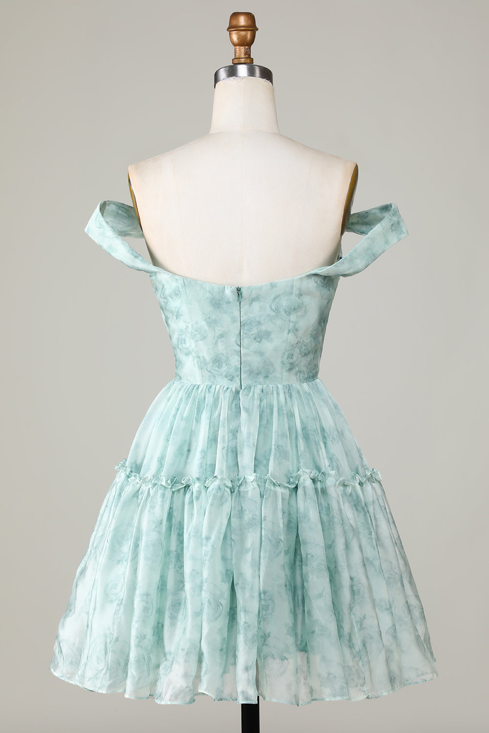 Elegante Una línea fuera del hombro Salvia Vestido corto de bienvenida impreso
