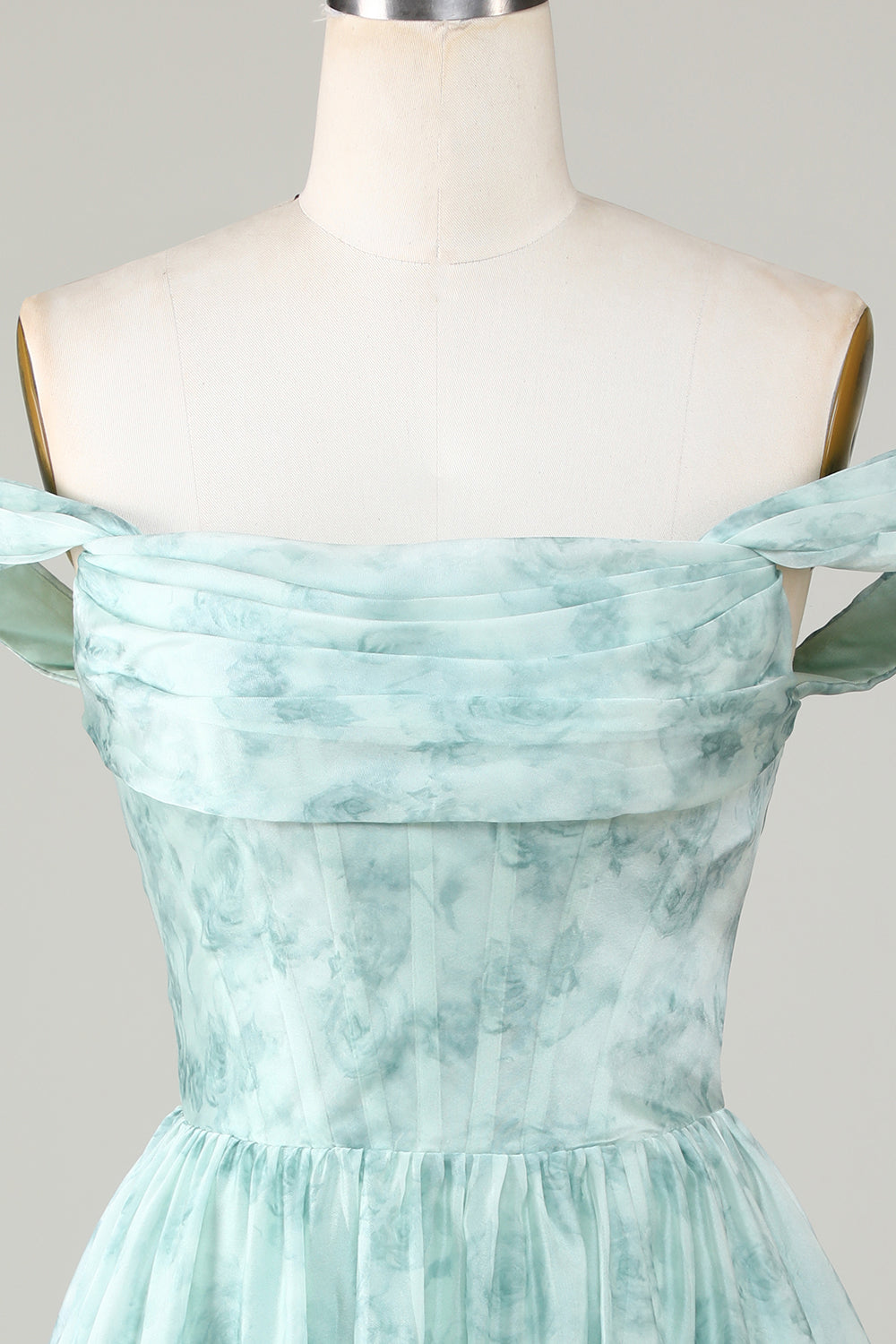 Elegante Una línea fuera del hombro Salvia Vestido corto de bienvenida impreso
