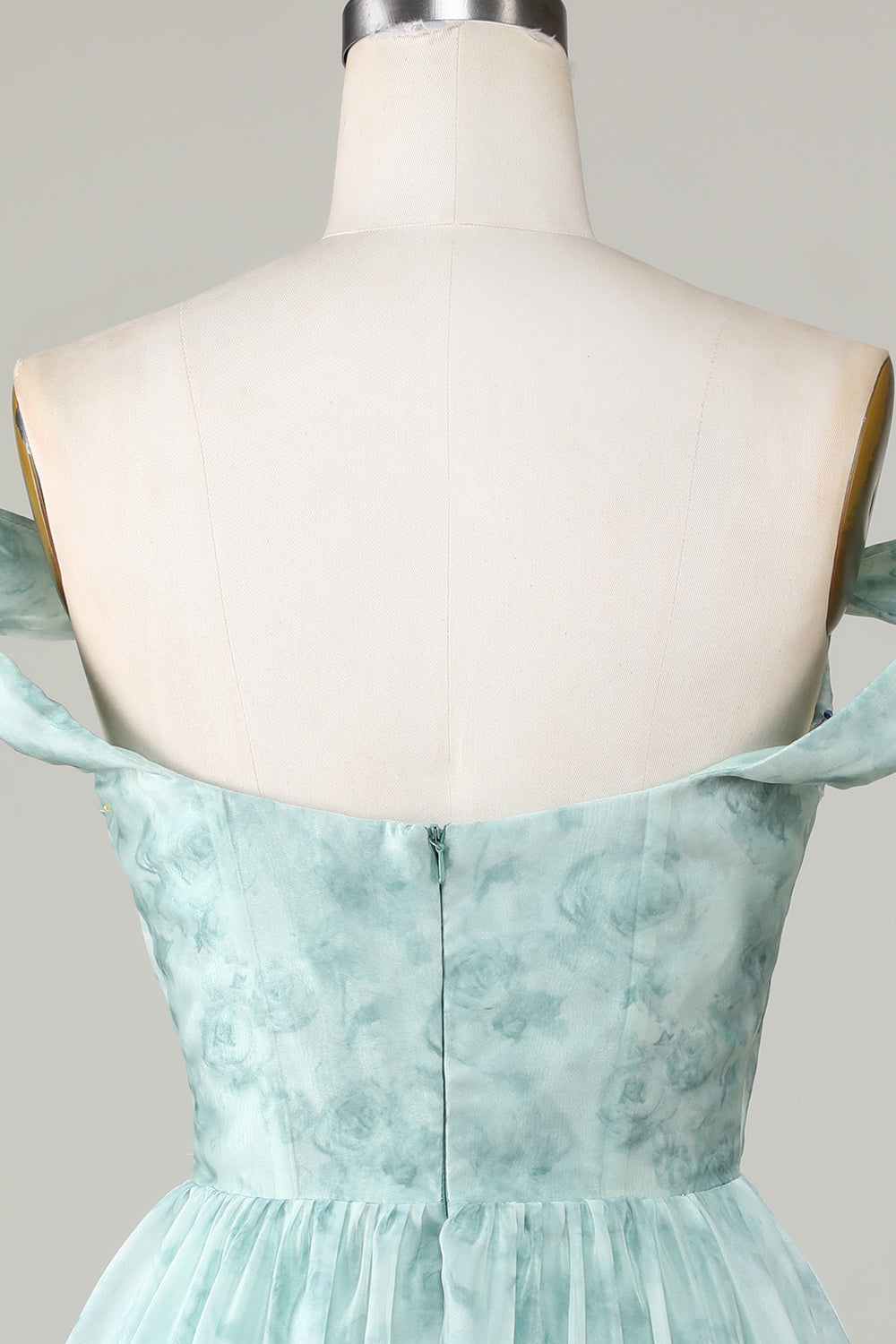 Elegante Una línea fuera del hombro Salvia Vestido corto de bienvenida impreso