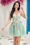 A Línea Tirantes de Espagueti Verde Claro Vestido de Cocktail