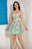 A Línea Tirantes de Espagueti Verde Claro Vestido de Cocktail