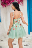 A Línea Tirantes de Espagueti Verde Claro Vestido de Cocktail