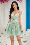 A Línea Tirantes de Espagueti Verde Claro Vestido de Cocktail
