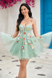 A Línea Tirantes de Espagueti Verde Claro Vestido de Cocktail