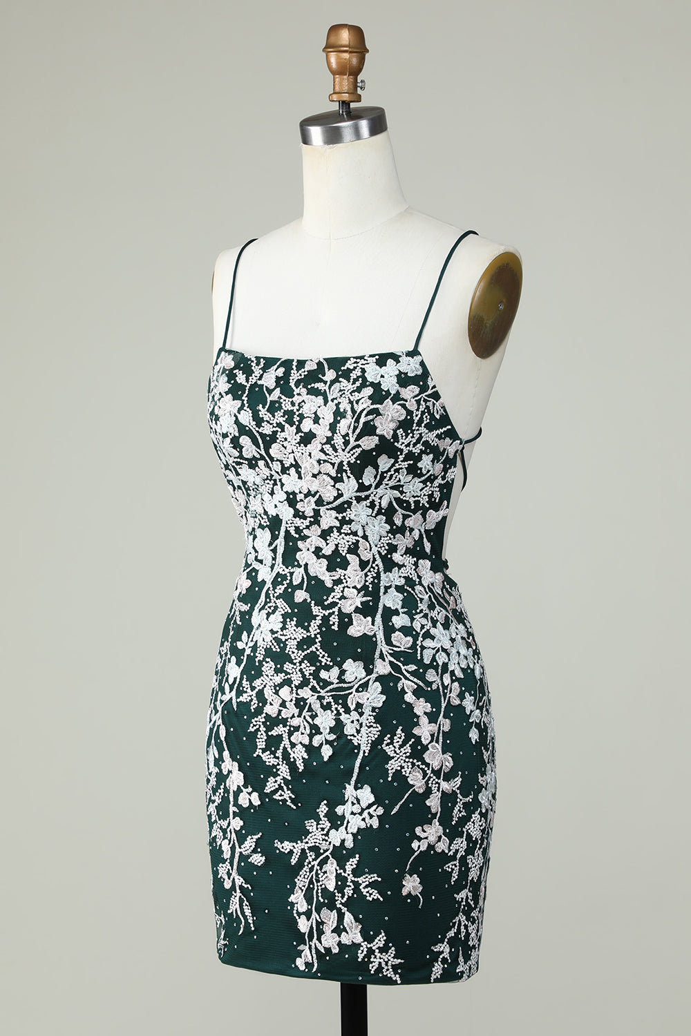 Correas de espagueti verde oscuro Bodycon Homecoming Vestido con apliques