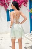 Elegante A Line Navy Spaghetti Straps Homecoming Dress con Criss Cross Back