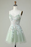 Dusty Sage Spaghetti Straps Homecoming Dress con Criss Cross Back
