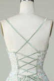 Dusty Sage Spaghetti Straps Homecoming Dress con Criss Cross Back