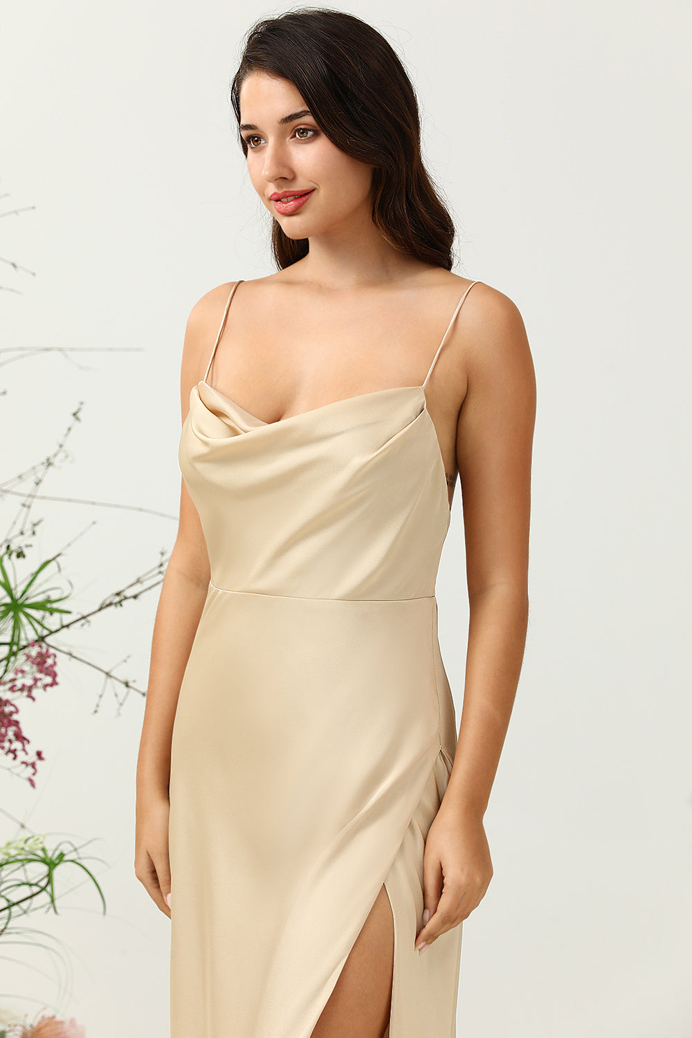 Tirantes de Espagueti Champán Vestido Invitada Boda