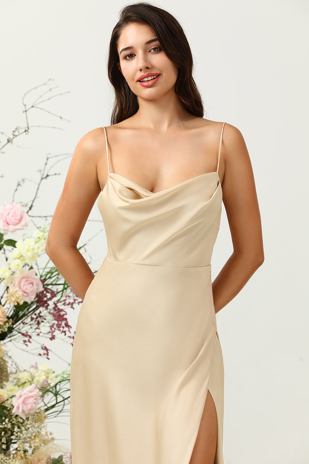 Tirantes de Espagueti Champán Vestido Invitada Boda