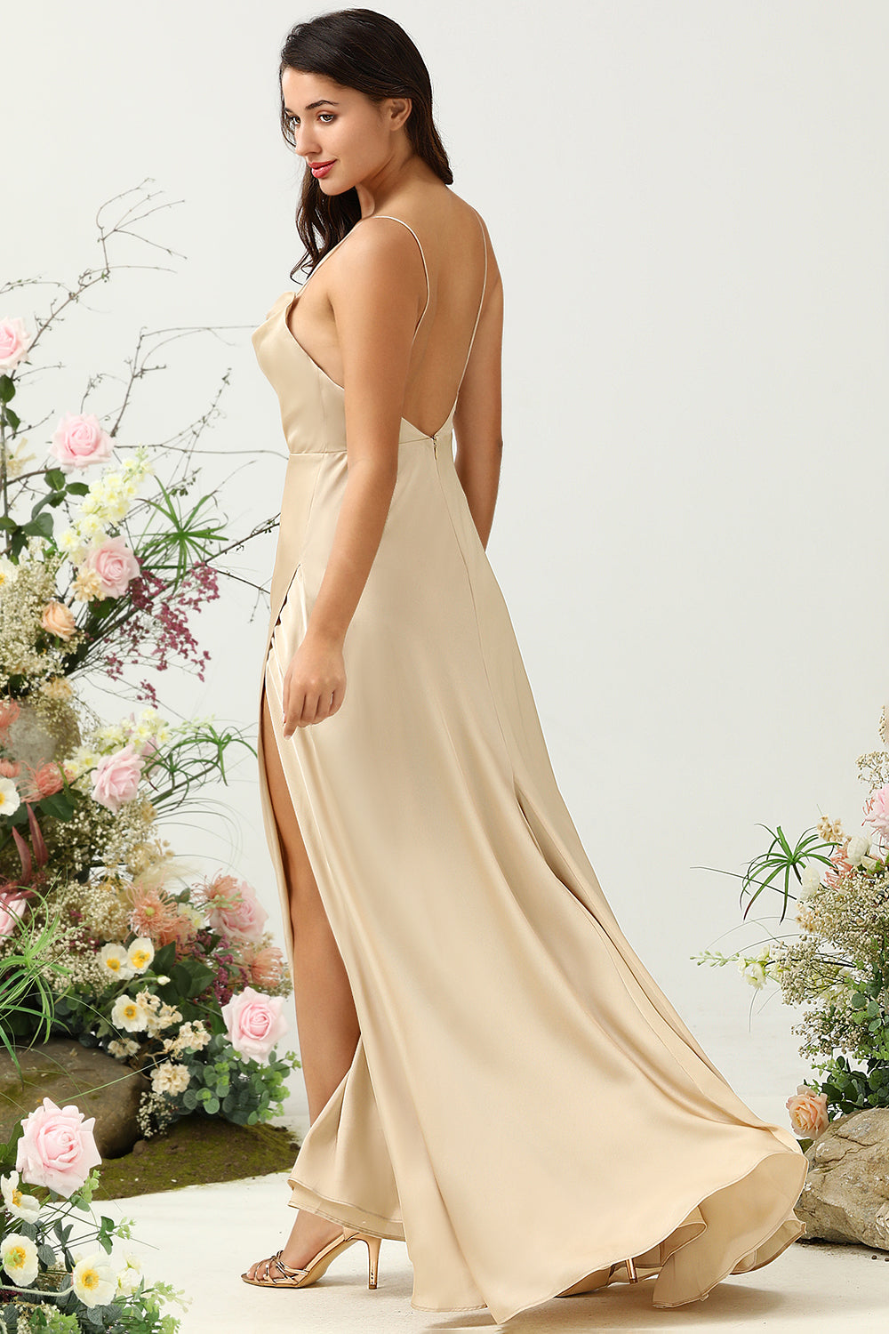 Tirantes de Espagueti Champán Vestido Invitada Boda