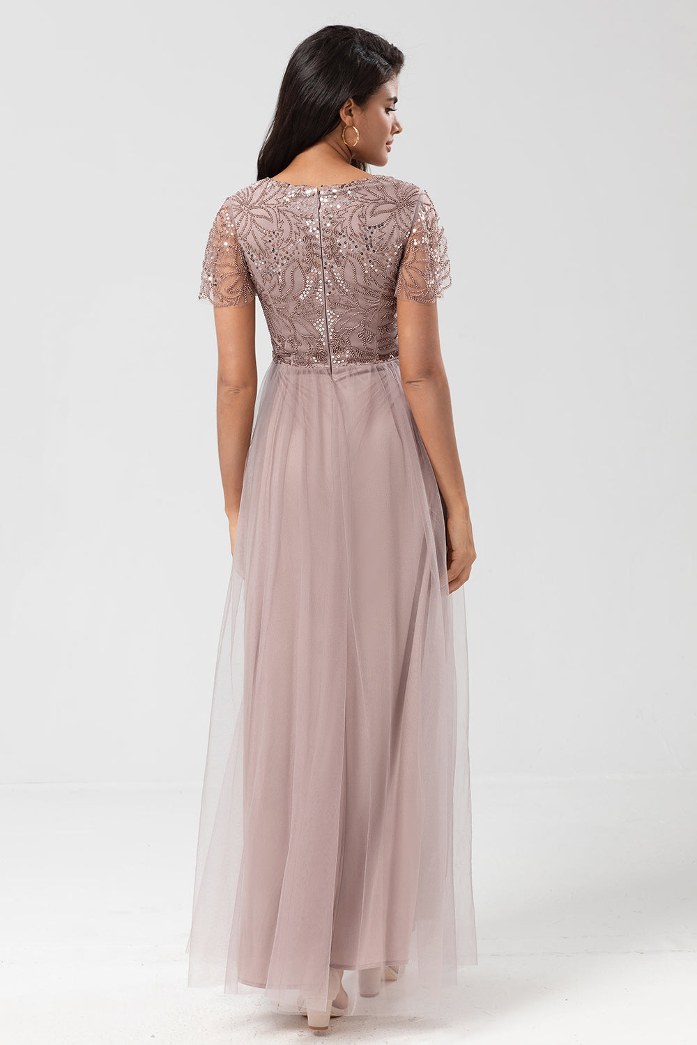 Confiadamente carismático A Line V Neck Dusty Blue Long Bridesmaid Dress con abalorios