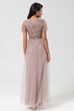 Confiadamente carismático A Line V Neck Dusty Blue Long Bridesmaid Dress con abalorios