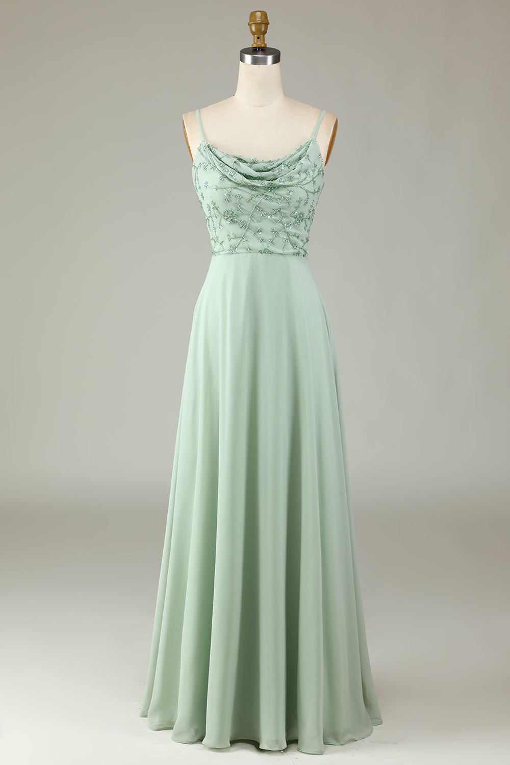 Certificablemente elegante A Line Spaghetti Straps Dusty Pink Long Bridesmaid Dress con cuentas