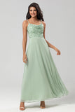Certificablemente elegante A Line Spaghetti Straps Dusty Pink Long Bridesmaid Dress con cuentas