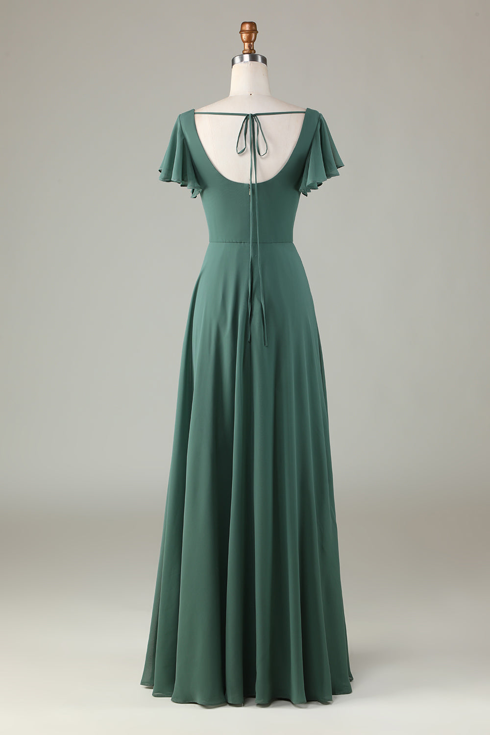 A-Line Eucalyptus Vestido de Dama de Honor Larga con Volantes