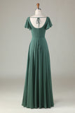 A-Line Eucalyptus Vestido de Dama de Honor Larga con Volantes