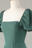 Chiffon Puff Mangas Eucalipto Vestido de Dama de Honor