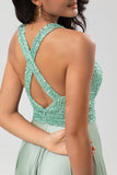 Vestido de dama de honor largo de cuello en V de una línea interminable con cuello en V con abalorios