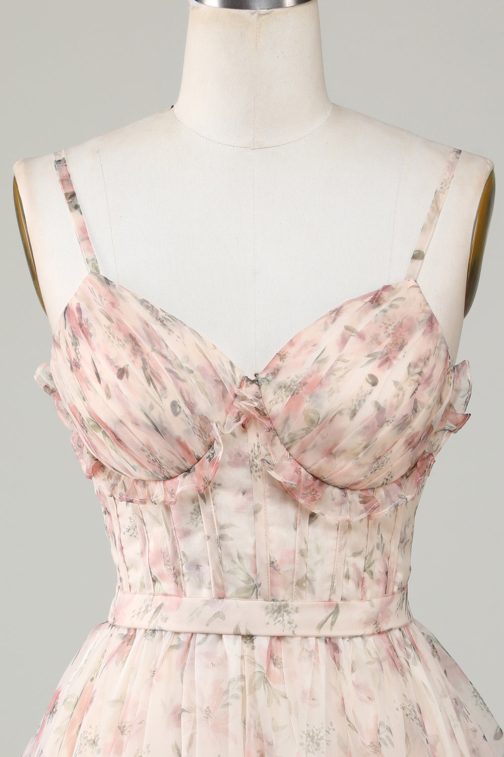 Champagne A-Line Corsé Floral Vestido Corto de Bienvenida