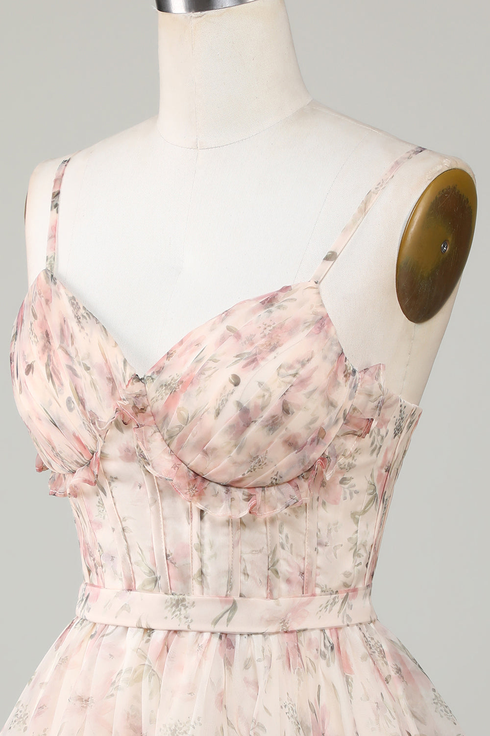 Champagne A-Line Corsé Floral Vestido Corto de Bienvenida