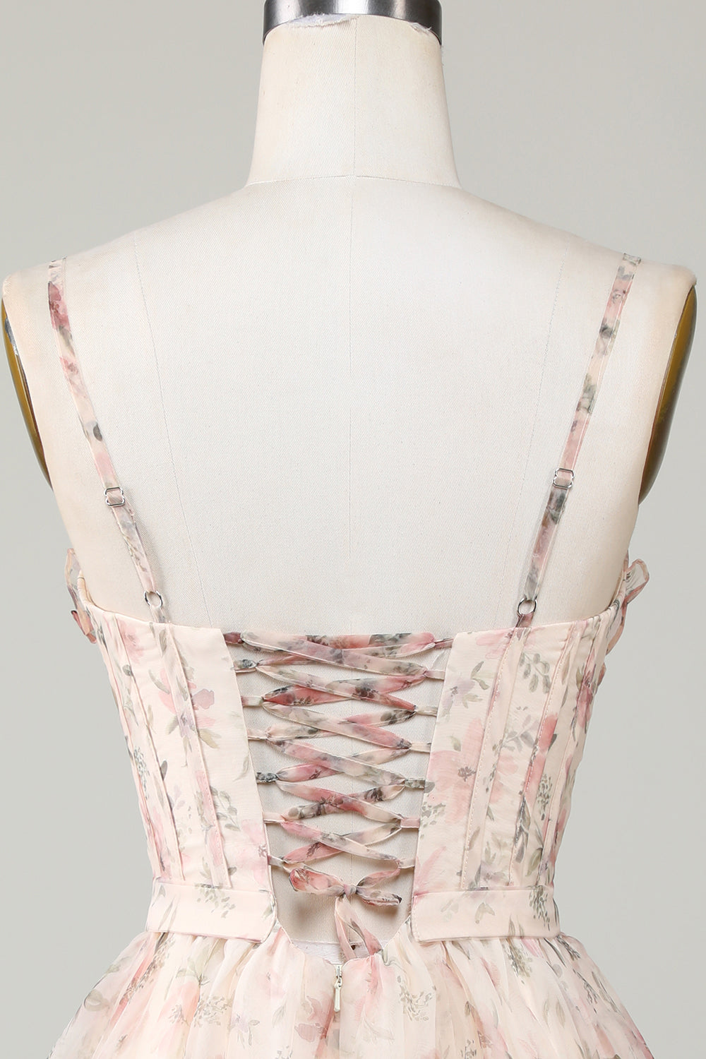 Champagne A-Line Corsé Floral Vestido Corto de Bienvenida