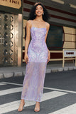 Trendy Sheath Spaghetti Trapes Púrpura Claro Vestido de Fiesta Largo con Espalda Sin Espalda