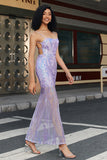 Trendy Sheath Spaghetti Trapes Púrpura Claro Vestido de Fiesta Largo con Espalda Sin Espalda